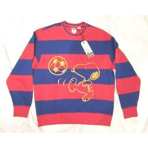 New Levis Peanuts Crew Neck Snoopy What A Moment Soccer Pullover Sz M Irregular